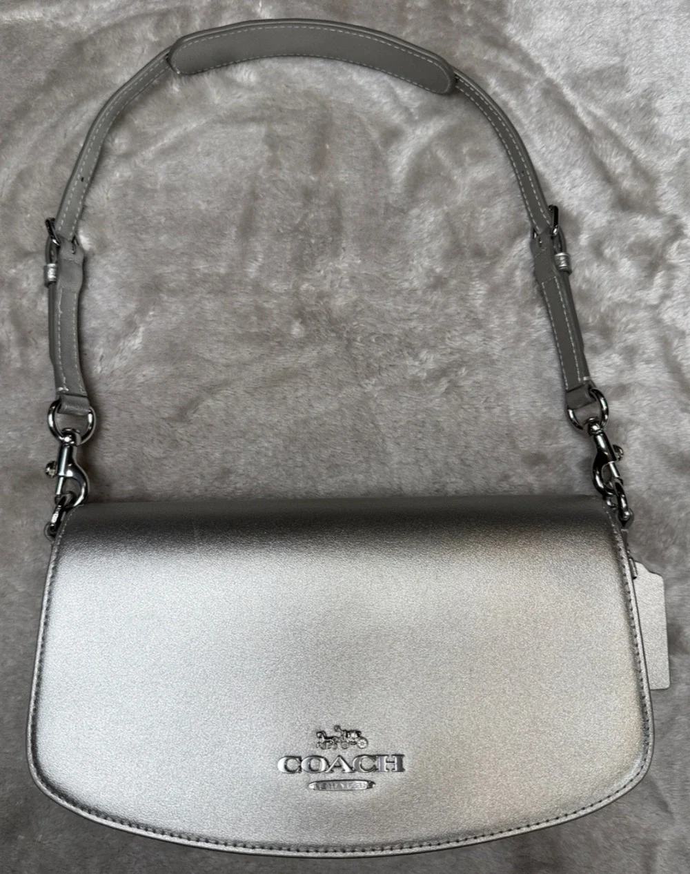 Coach Andrea Metallic Silver Smooth Leather Small Shoulder Bag CW023 NWOT